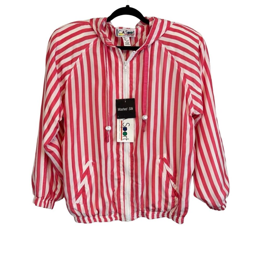 C.A.Sport Striped Hooded Jacket Pink Medium NWT